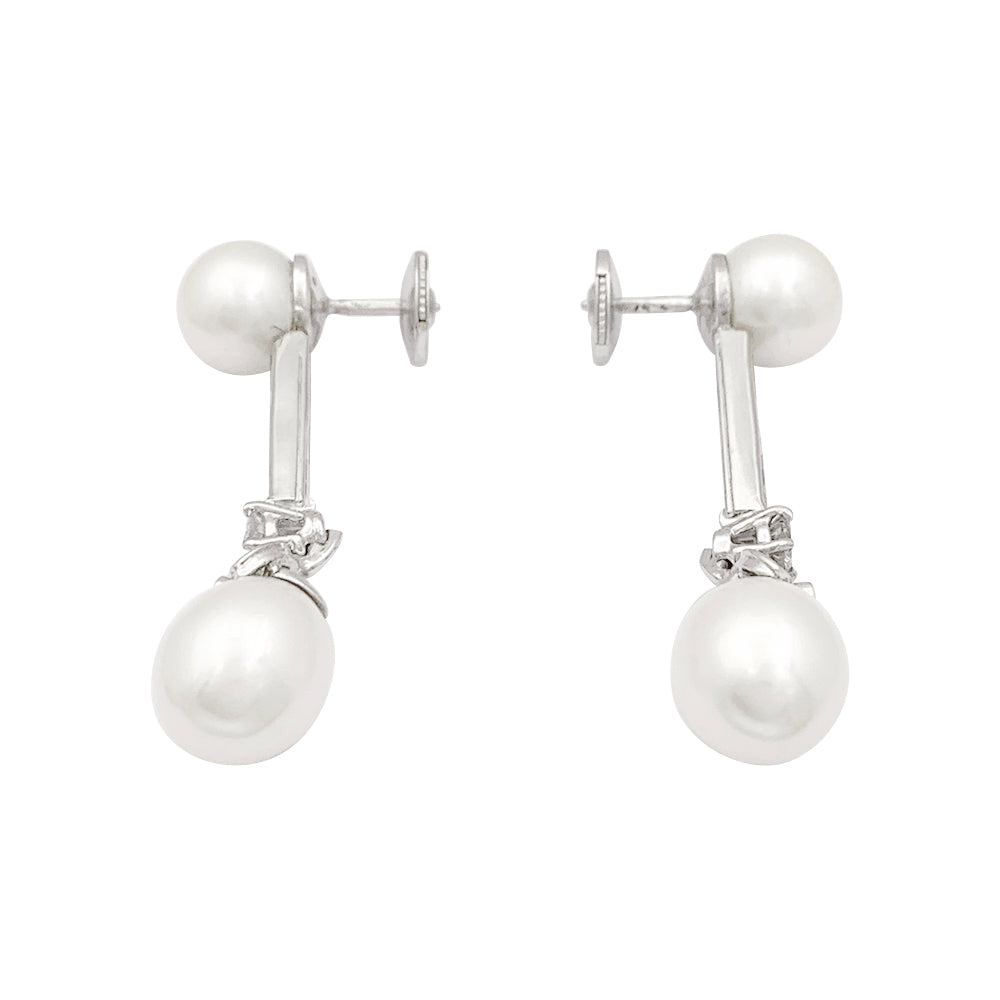Boucles d'oreilles perles, diamants, platine, or blanc. 1