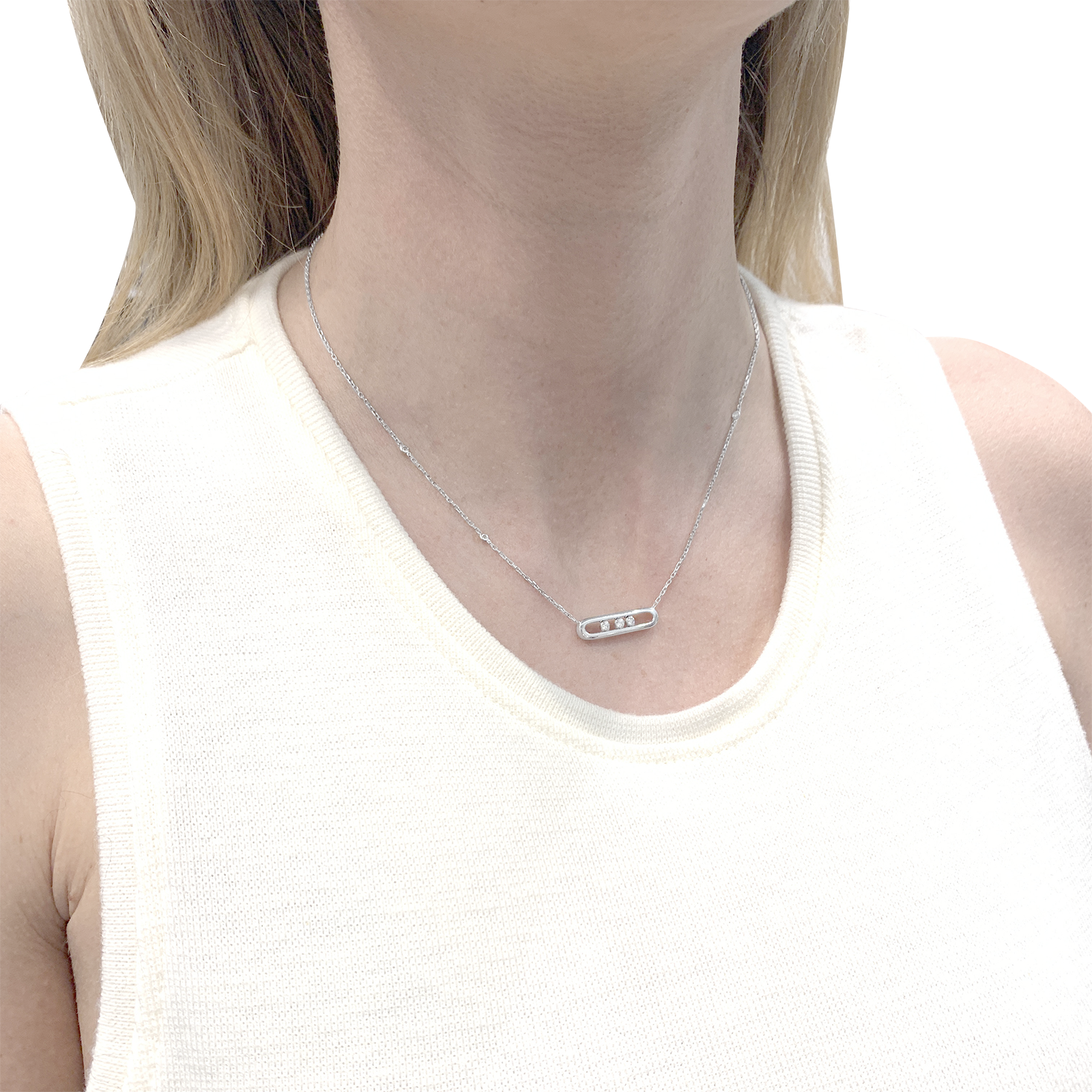 Collier-Sautoir Messika, "Baby Move", or blanc, diamants. 6
