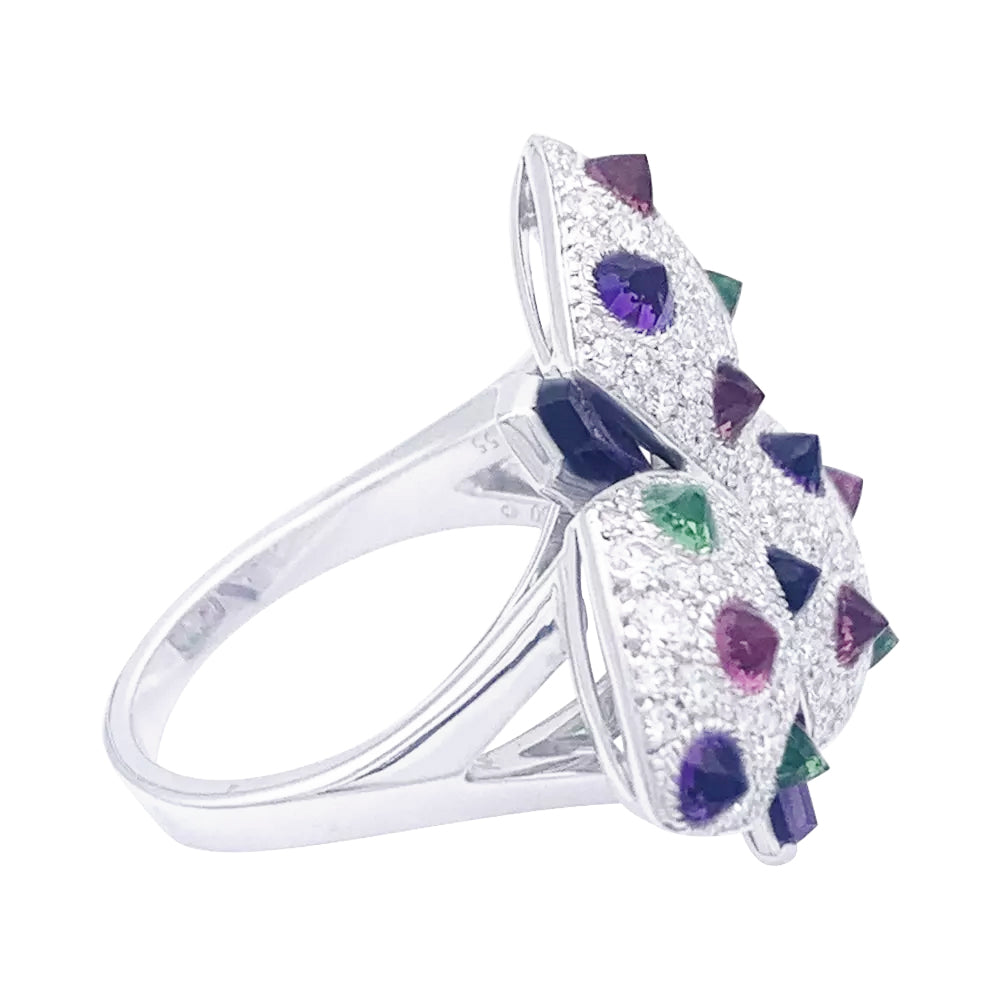 Bague Cartier, "Caresse d'Orchidées", or blanc, diamants, pierres de couleurs. 4