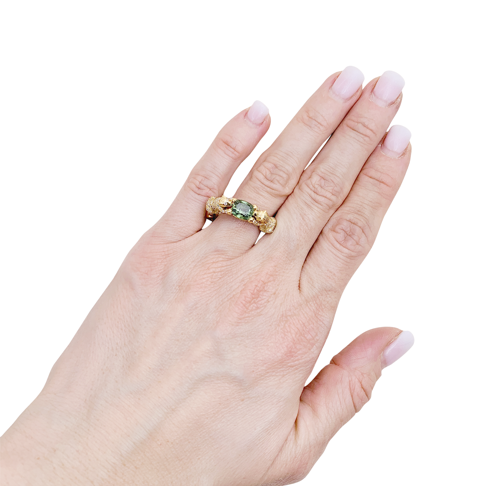 Bague Bibi Van Der Velden "Family Crest Lion" or jaune, diamants, saphir vert. 6