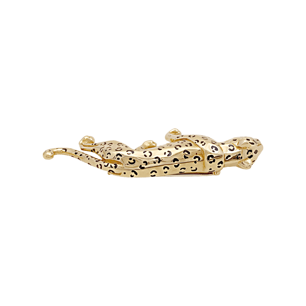 Broche Cartier, "Panthère", or jaune, émail, émeraudes. 3