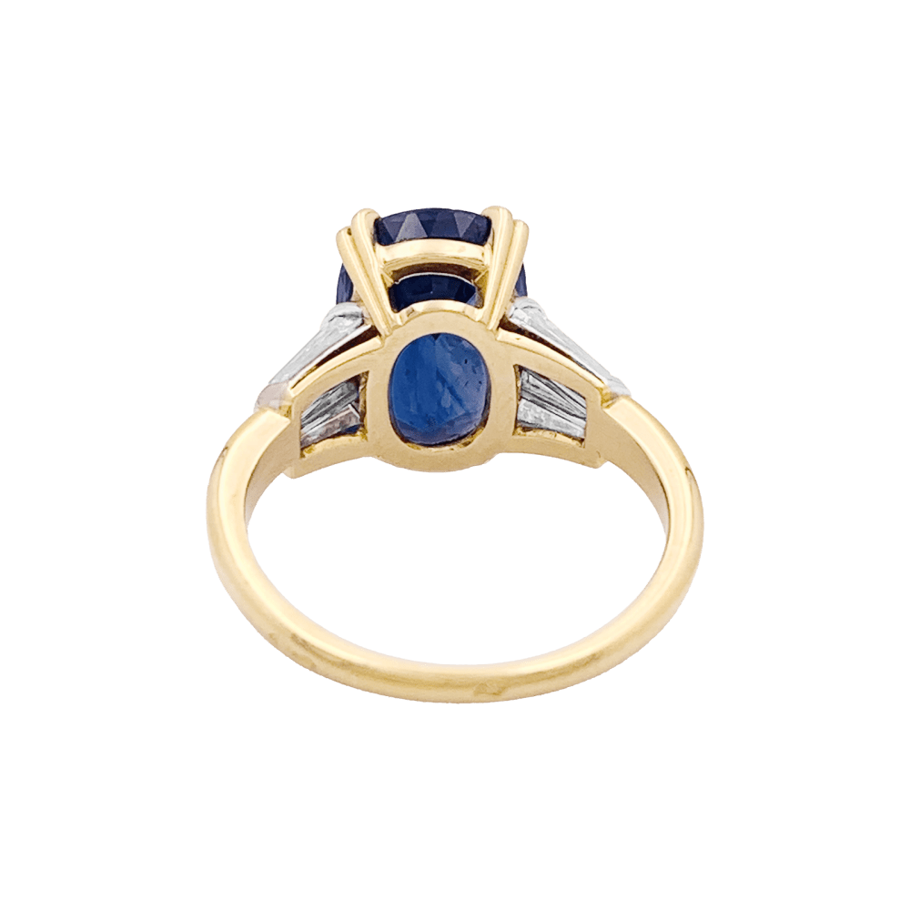 Bague saphir 5,86 cts, or jaune, platine, diamants. 3