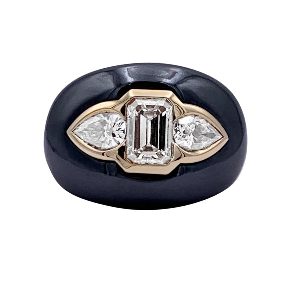 Bague Bulgari, or jaune, hématite, diamants. 1