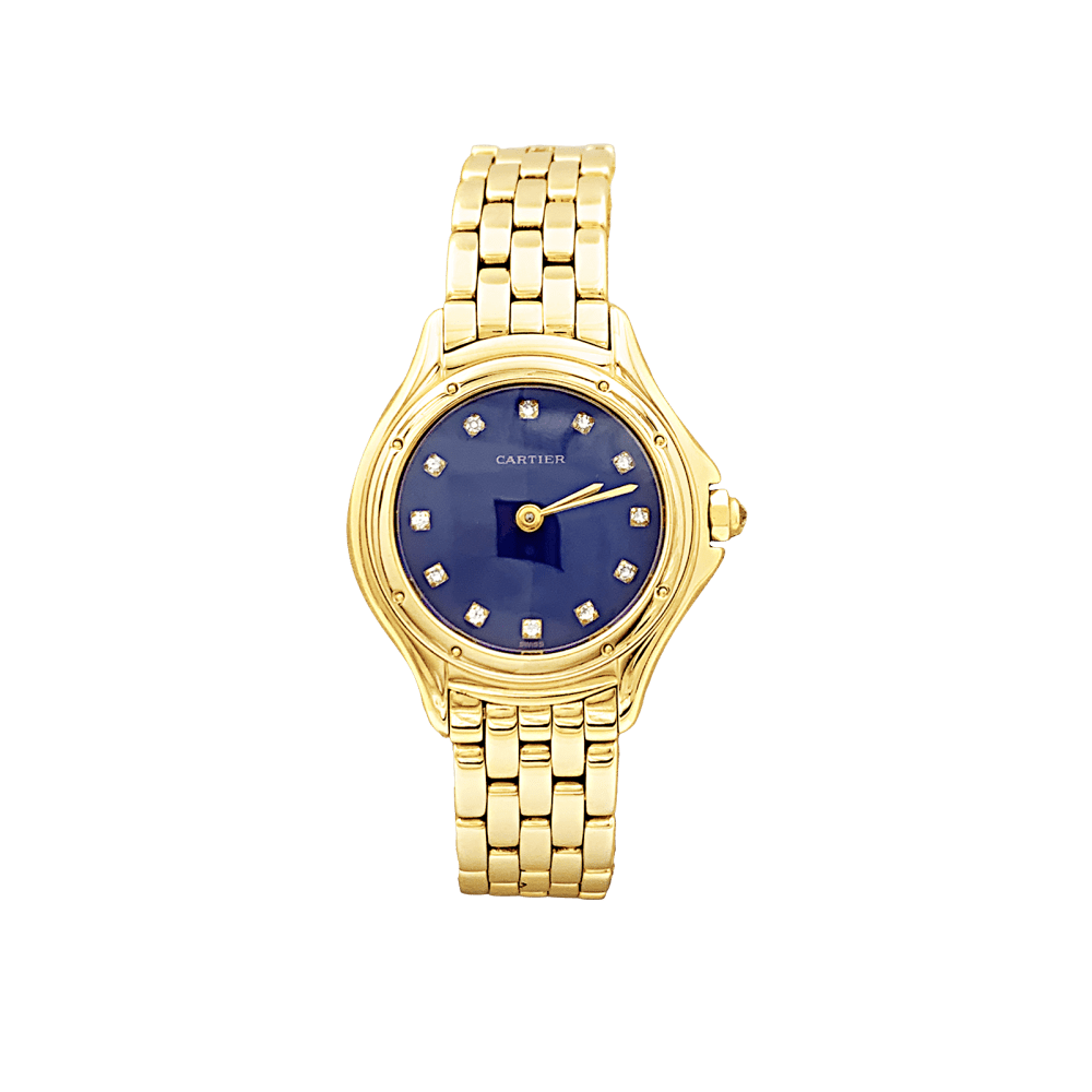 Montre Femme CARTIER, "Cougar", or jaune, index diamants. 1