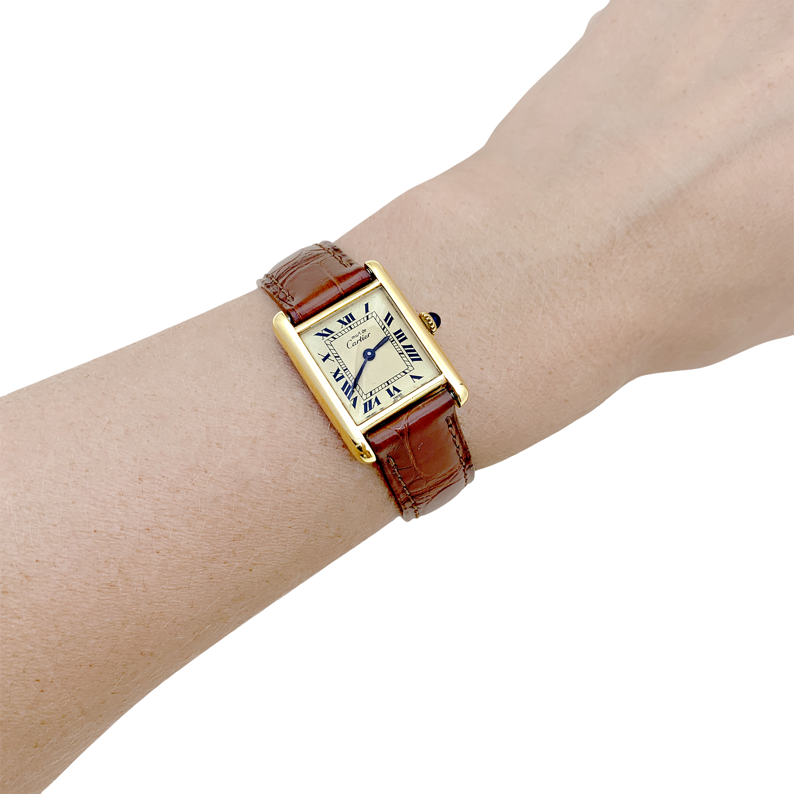 Montre Cartier "Tank Must" argent plaqué or, cuir. 6