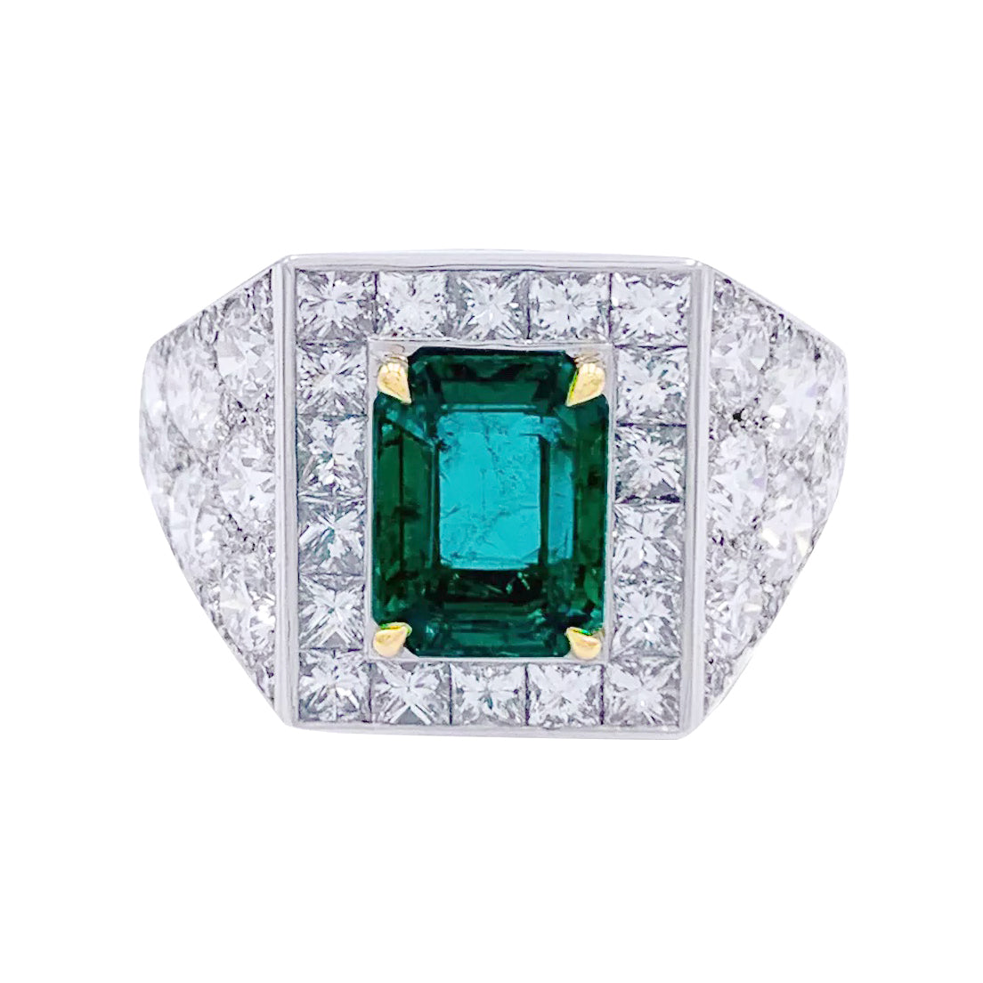Bague, or blanc, platine, émeraude, diamants. 6