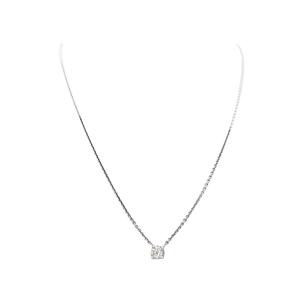 Collier solitaire, or blanc et diamant. 1