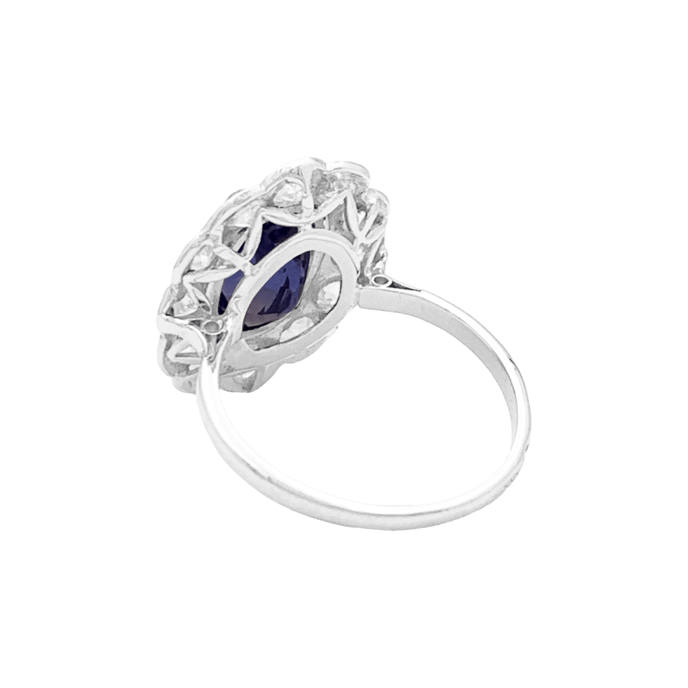 Bague pompadour platine, saphir et diamants. 4