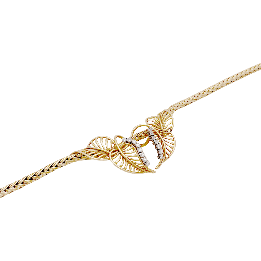 Collier "feuillages" or jaune et diamants. 3