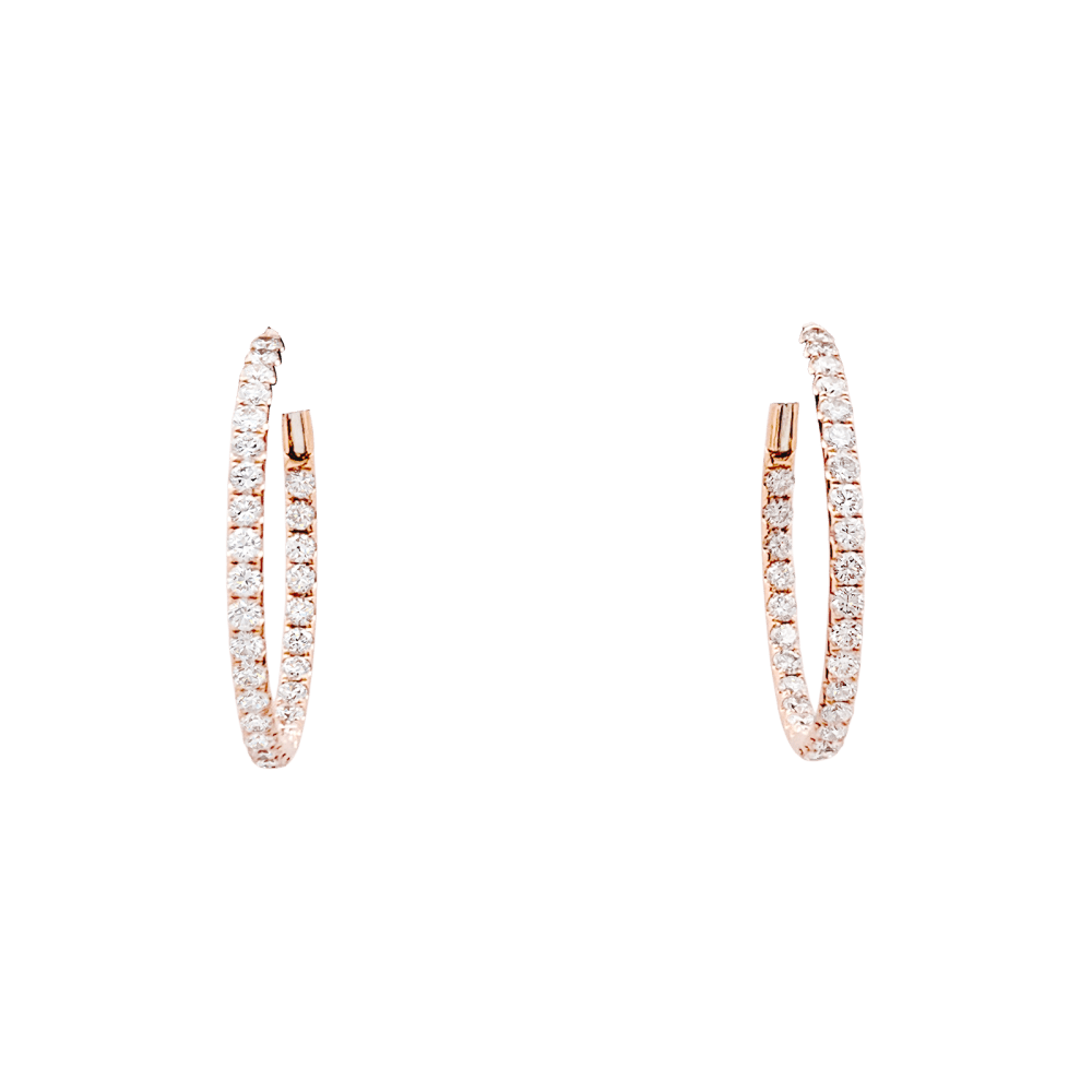 Boucles d'oreilles créoles, or rose et diamants. 1