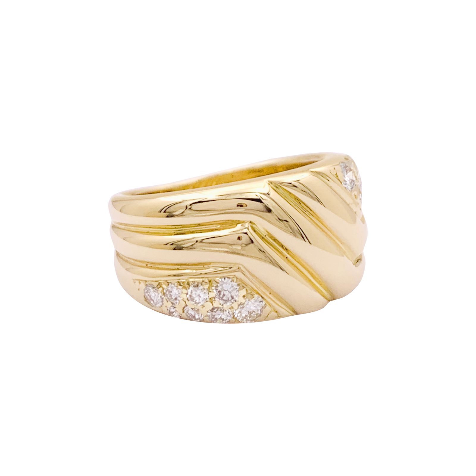 Bague godrons en or jaune et diamants. 2