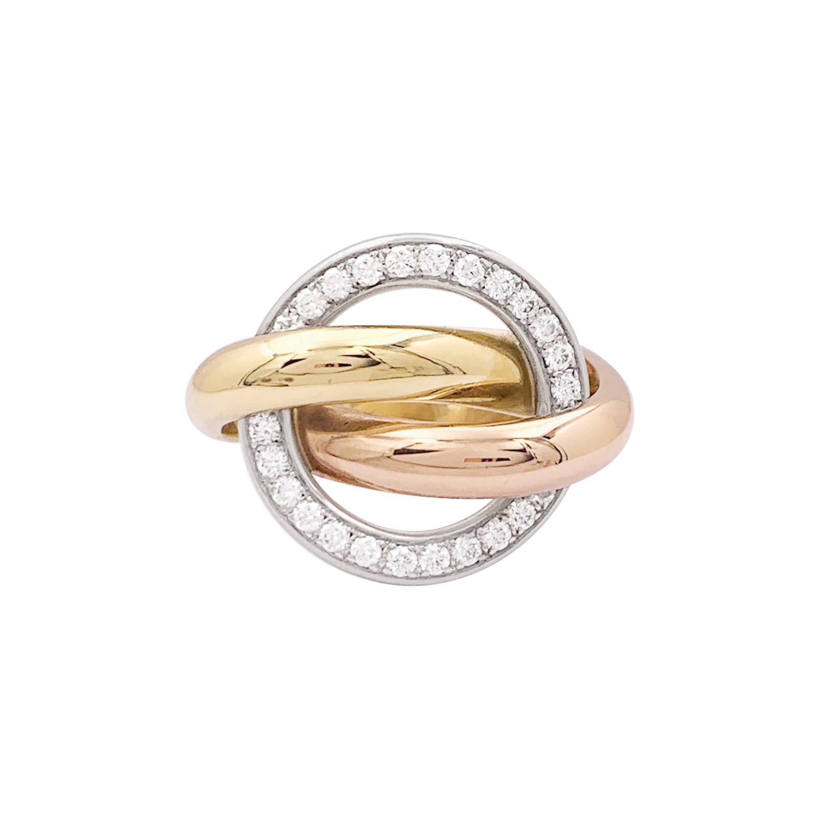 Bague Cartier "Trinity Crash" trois ors, diamants. 4