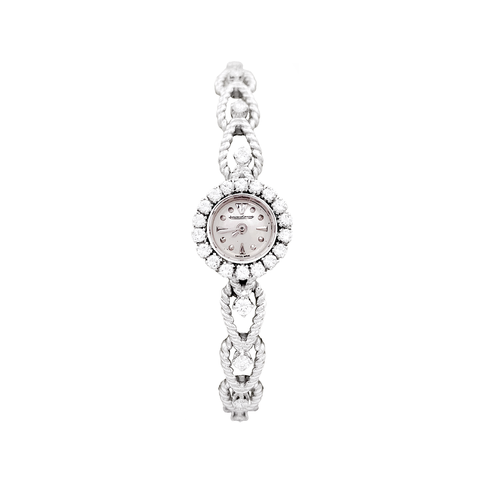 Montre Femme Jaeger-Lecoultre, or blanc, diamants. 1