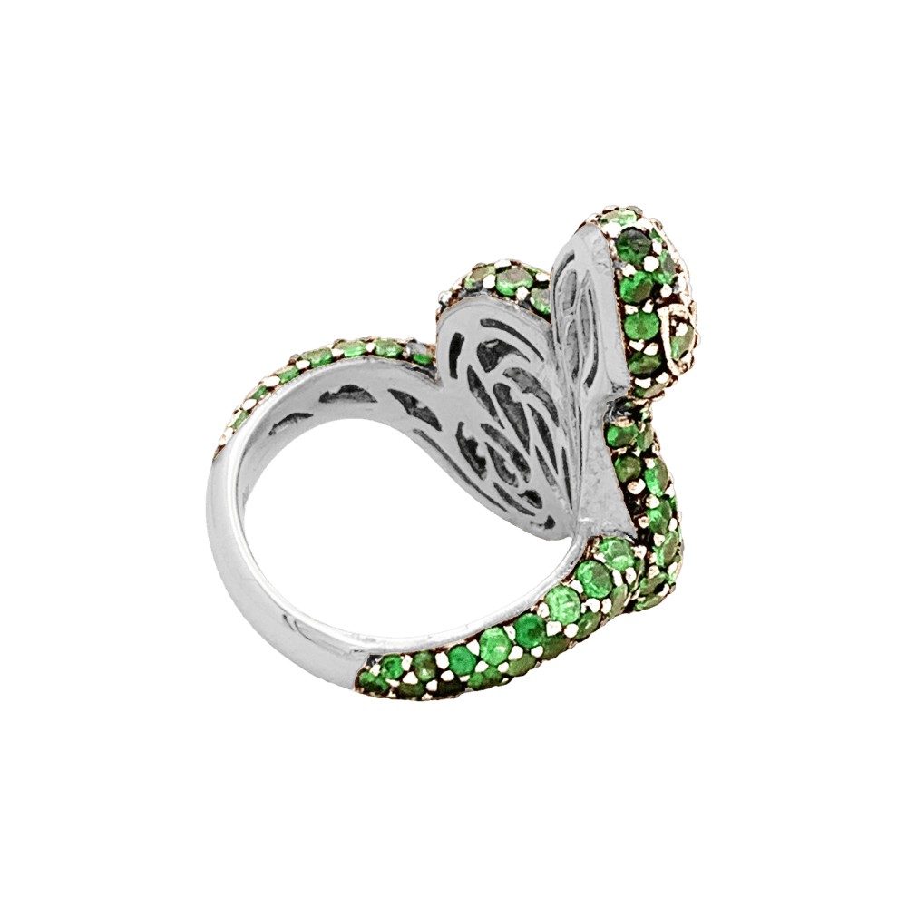 Bague Serpent, or blanc, or noirci, tsavorites et diamants. 5