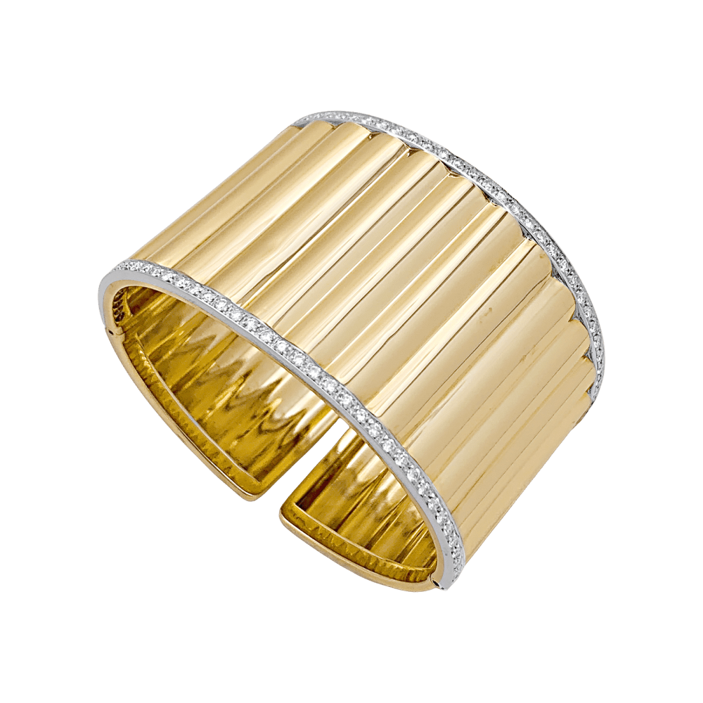Bracelet manchette deux ors et diamants. 3