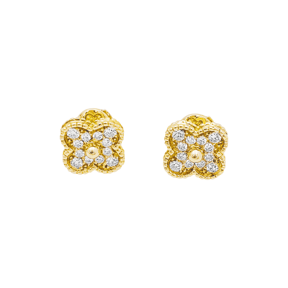 Puces d'oreilles vintages Van Cleef & Arpels, "Alhambra" or jaune et diamants. 3