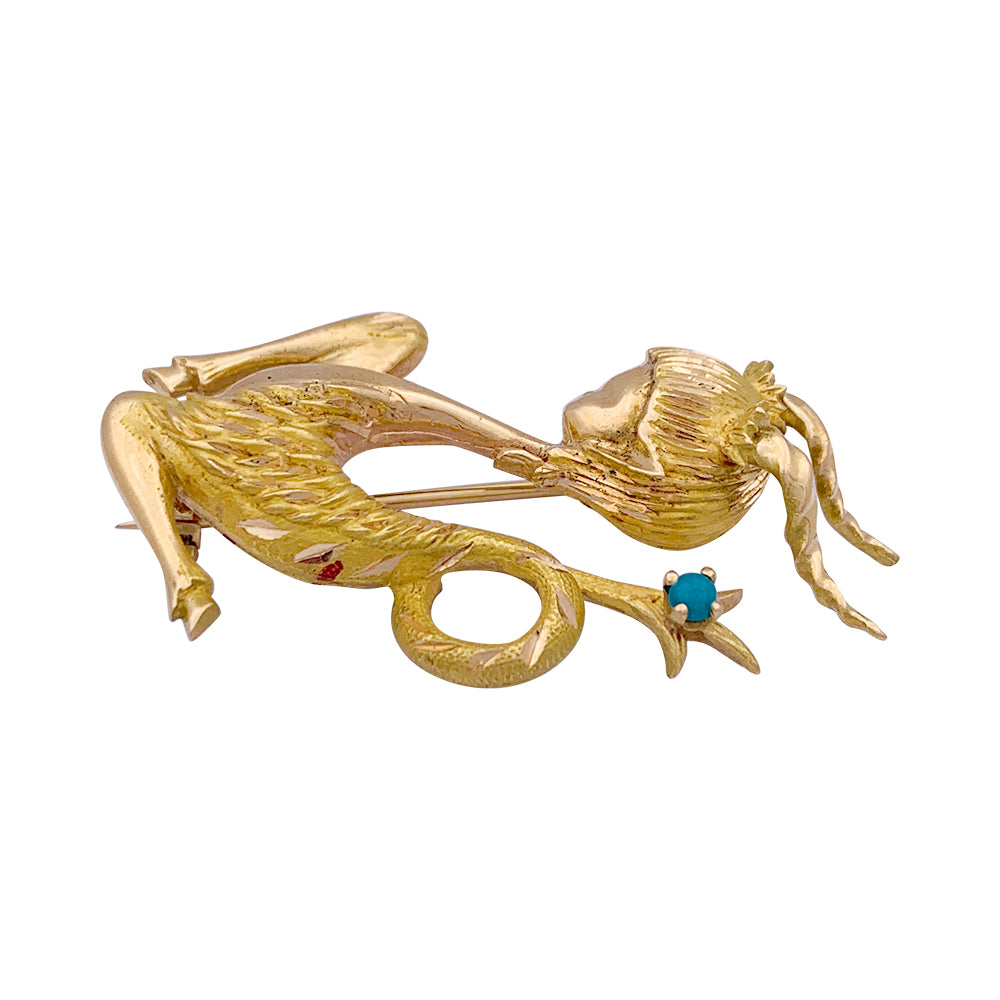 Broche vintage "Capricorne", or jaune, turquoise. 3