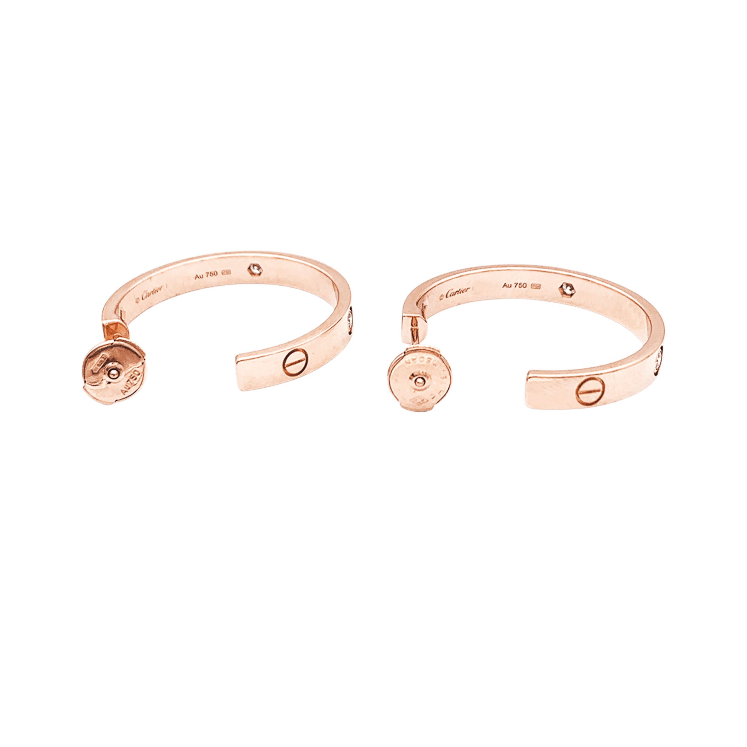 Boucles d'oreilles Cartier, "Love", or rose et diamants. 3
