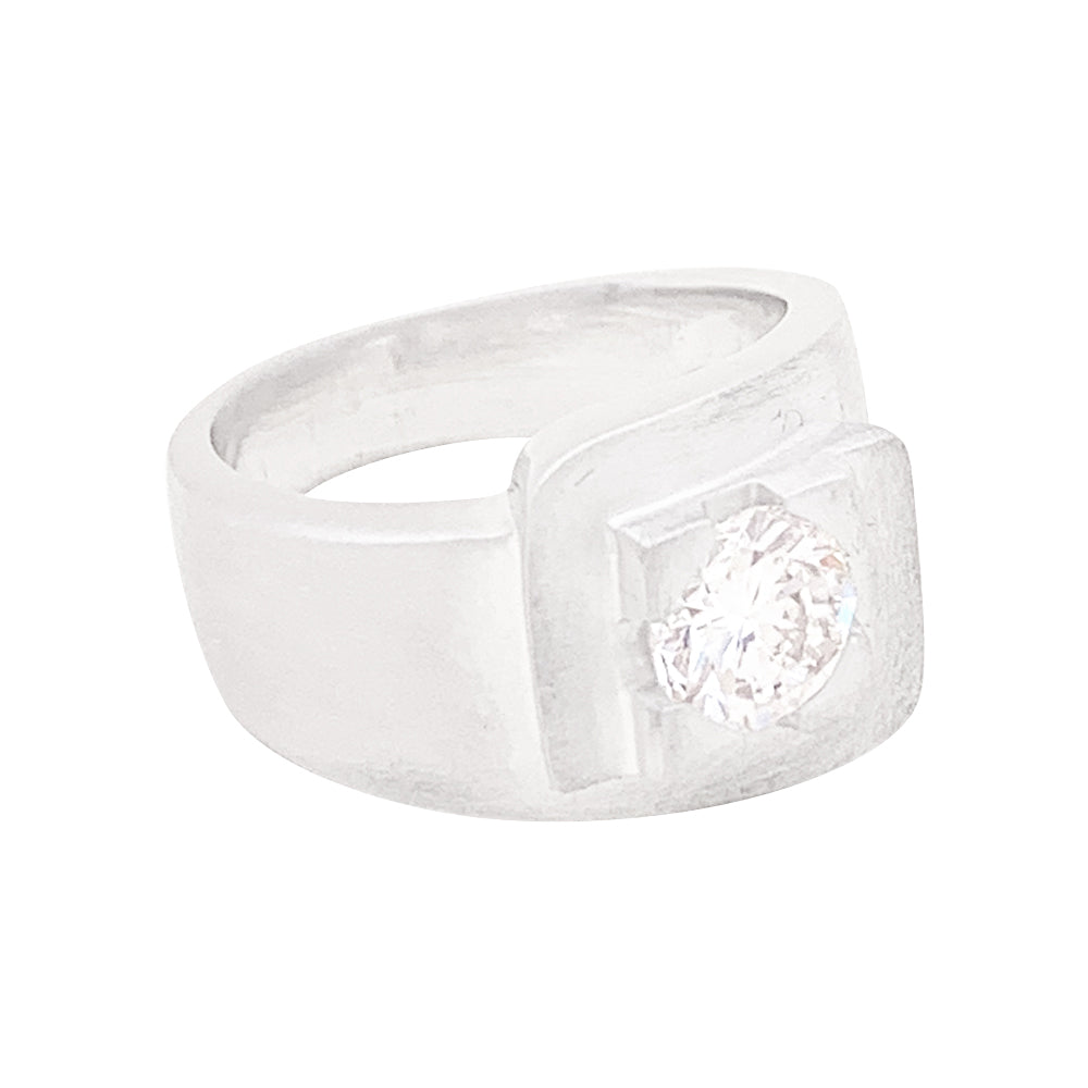 Bague chevalière, or blanc, diamant. 6