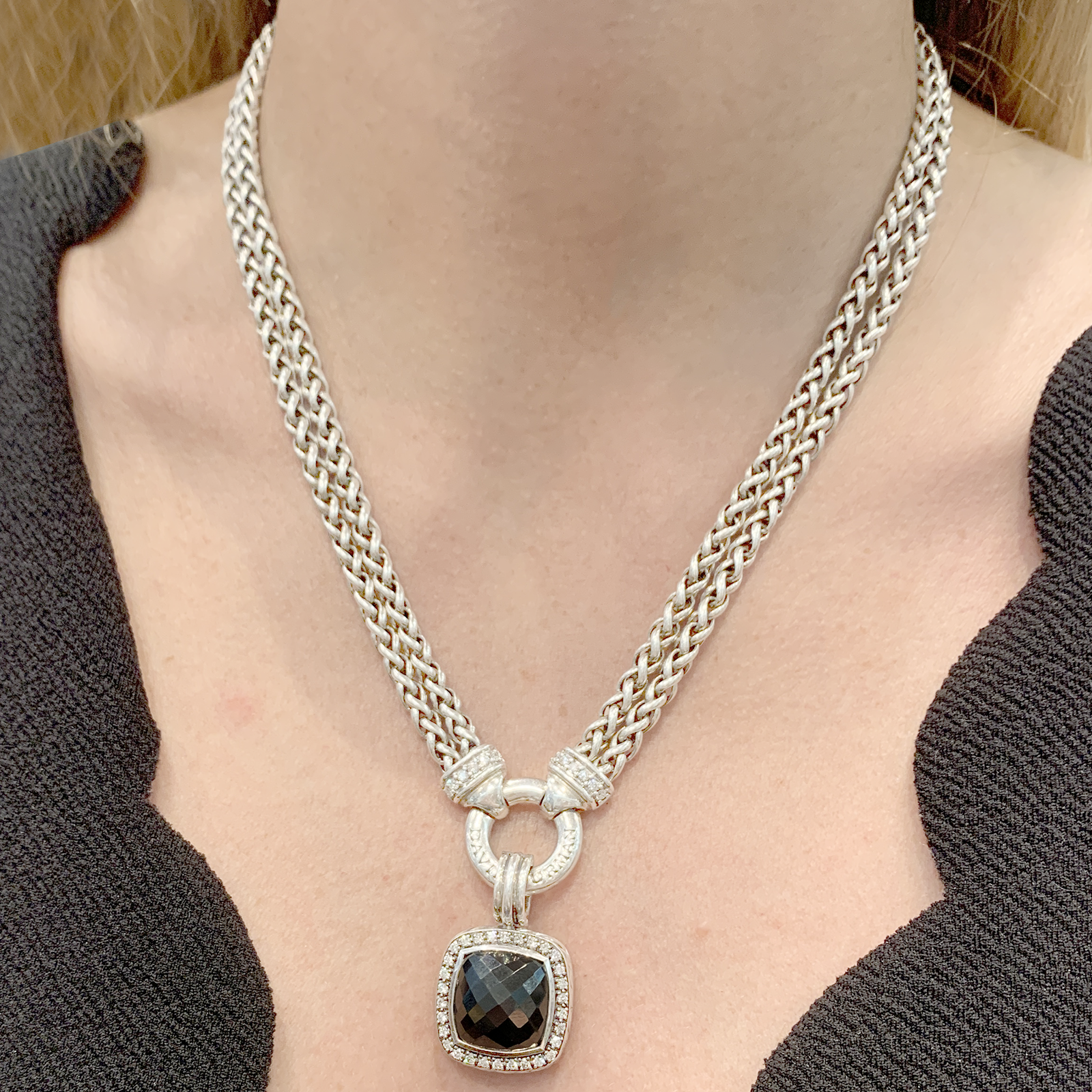 Collier David Yurman, "Grand Albion", argent, hématite, diamants. 7