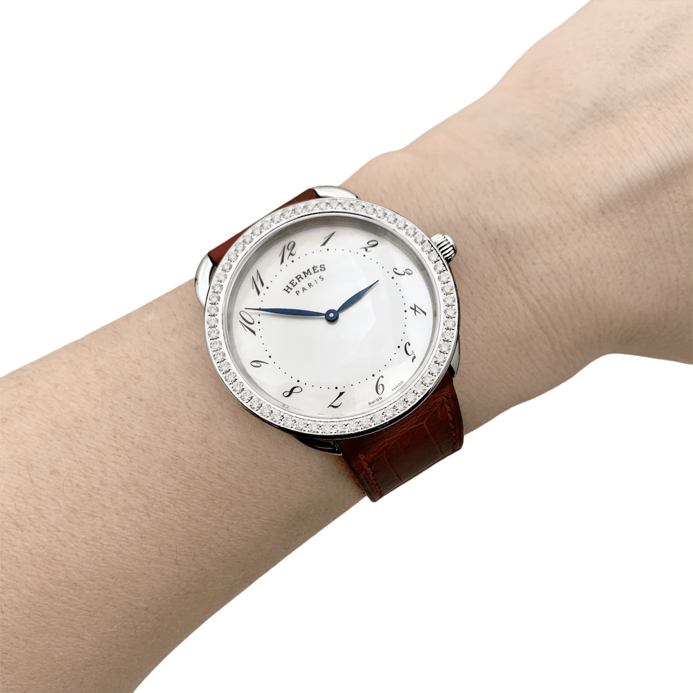 Montre Hermès,"Arceau", acier, diamants. 6