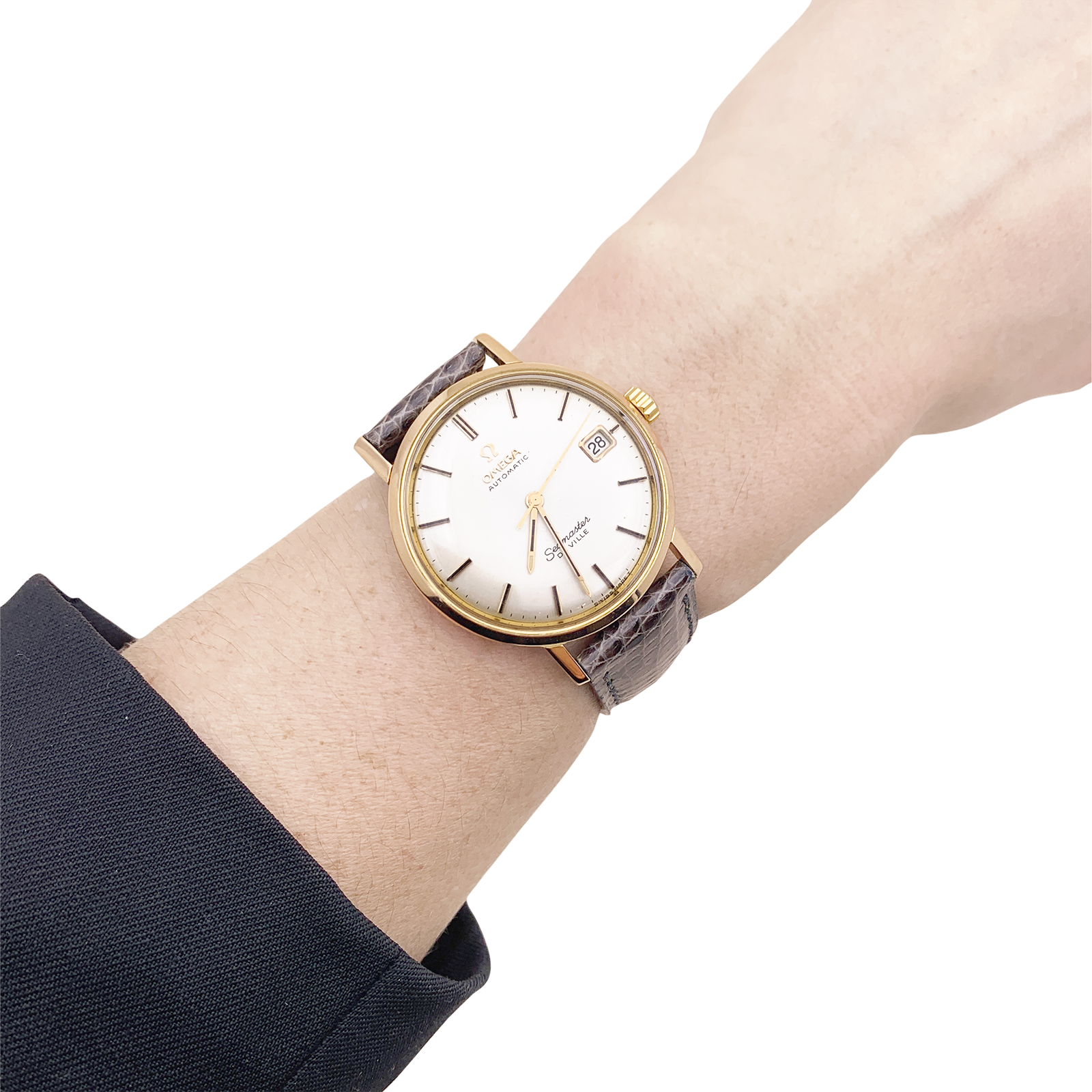 Montre Omega, "Seamaster De Ville" or rose, cuir. 7