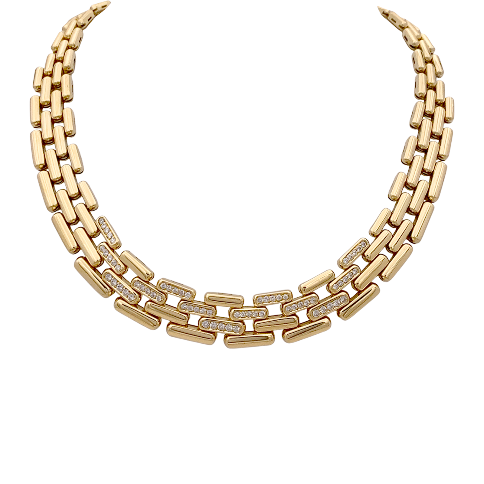 Collier Fred maillons articulés, or jaune, diamants. 1