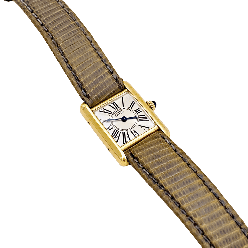 Montre Cartier, "Tank Must" argent plaqué or, cuir. 3