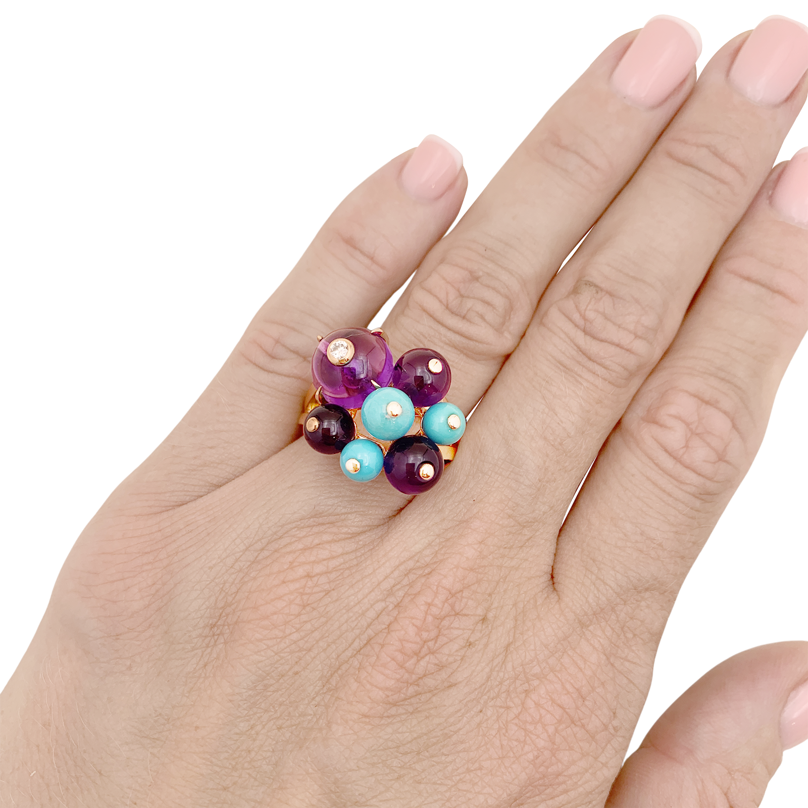 Bague Cartier, "Délices de Goa", or rose, diamant, turquoises, améthystes. 6
