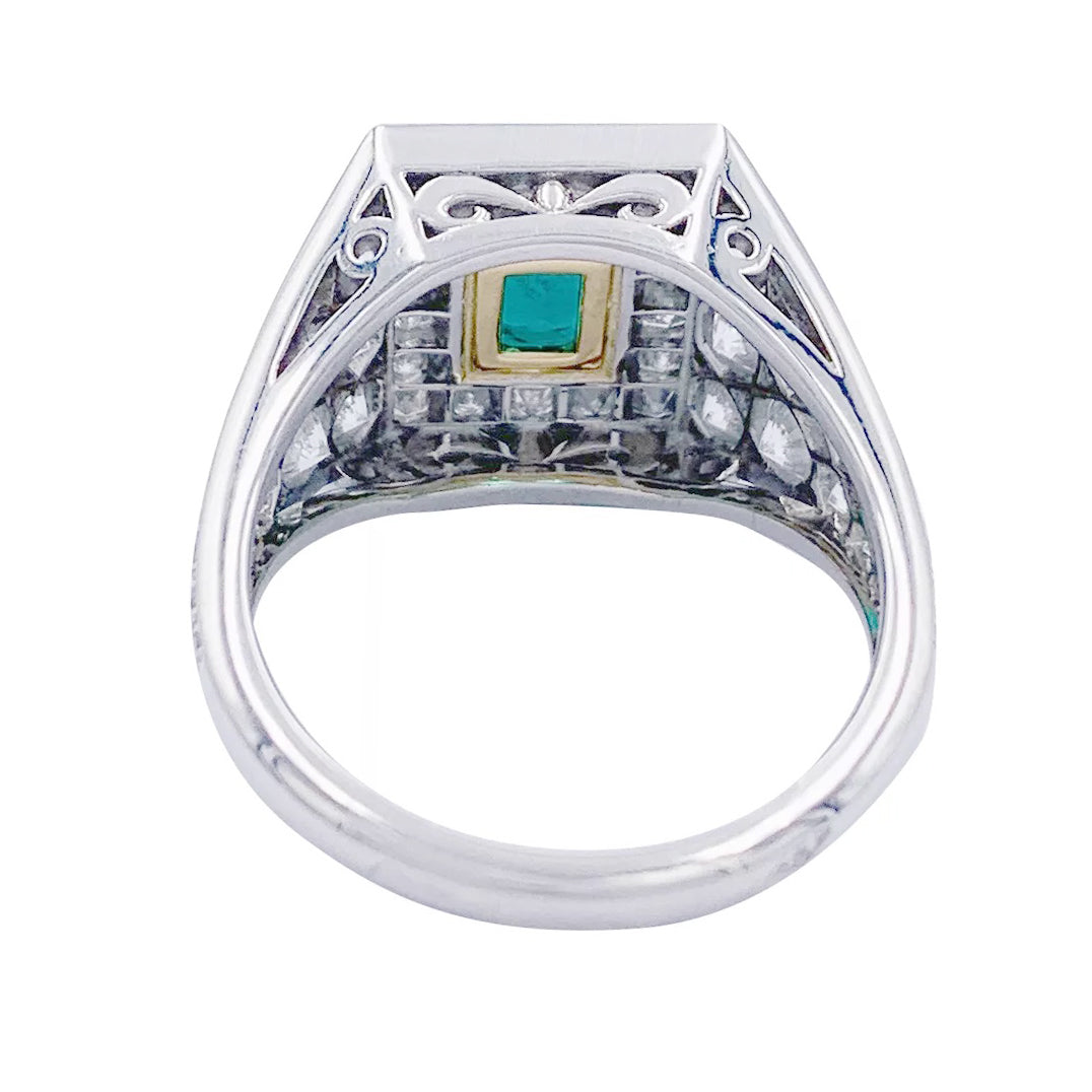 Bague, or blanc, platine, émeraude, diamants. 7