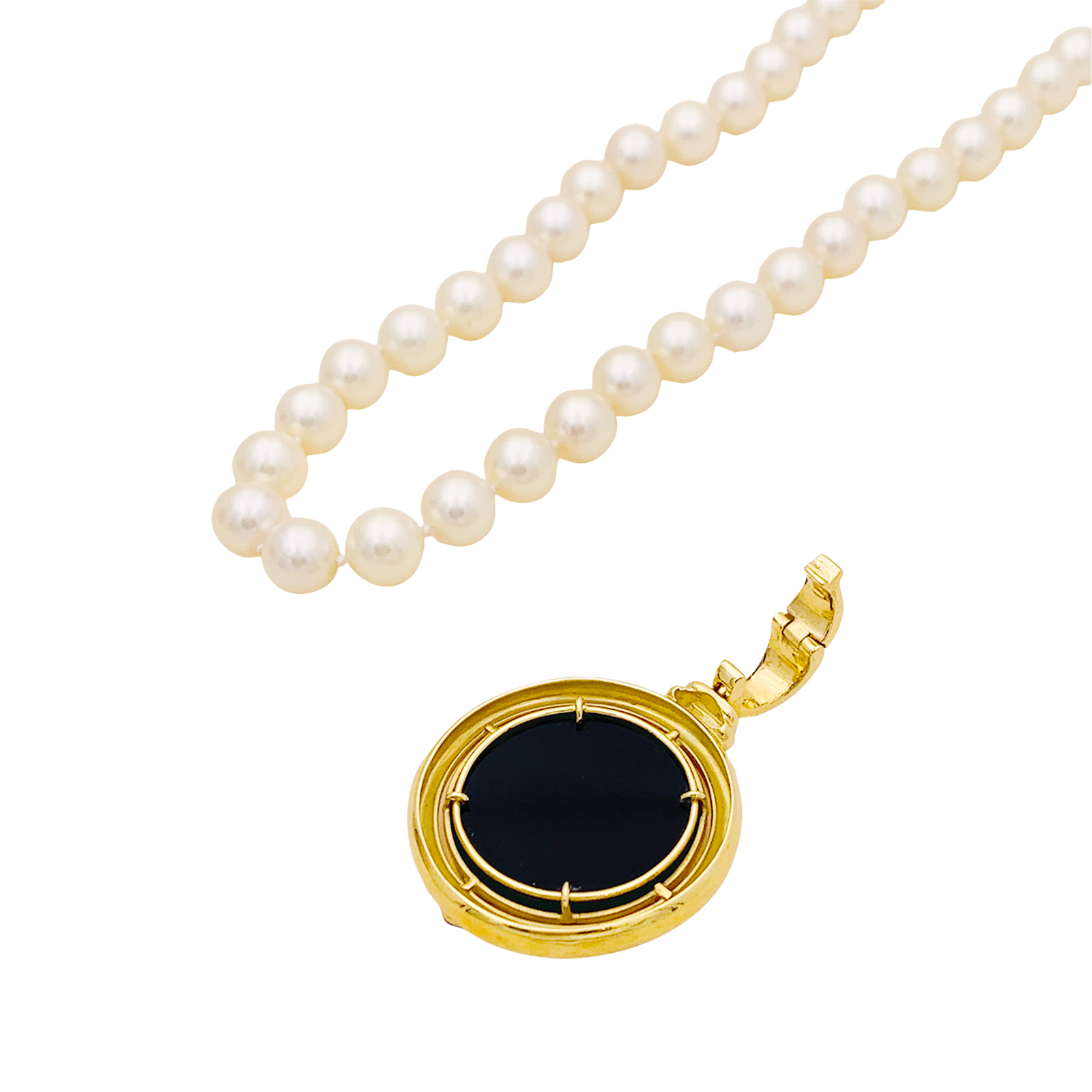 Collier or jaune, perles de culture, camée onyx. 4