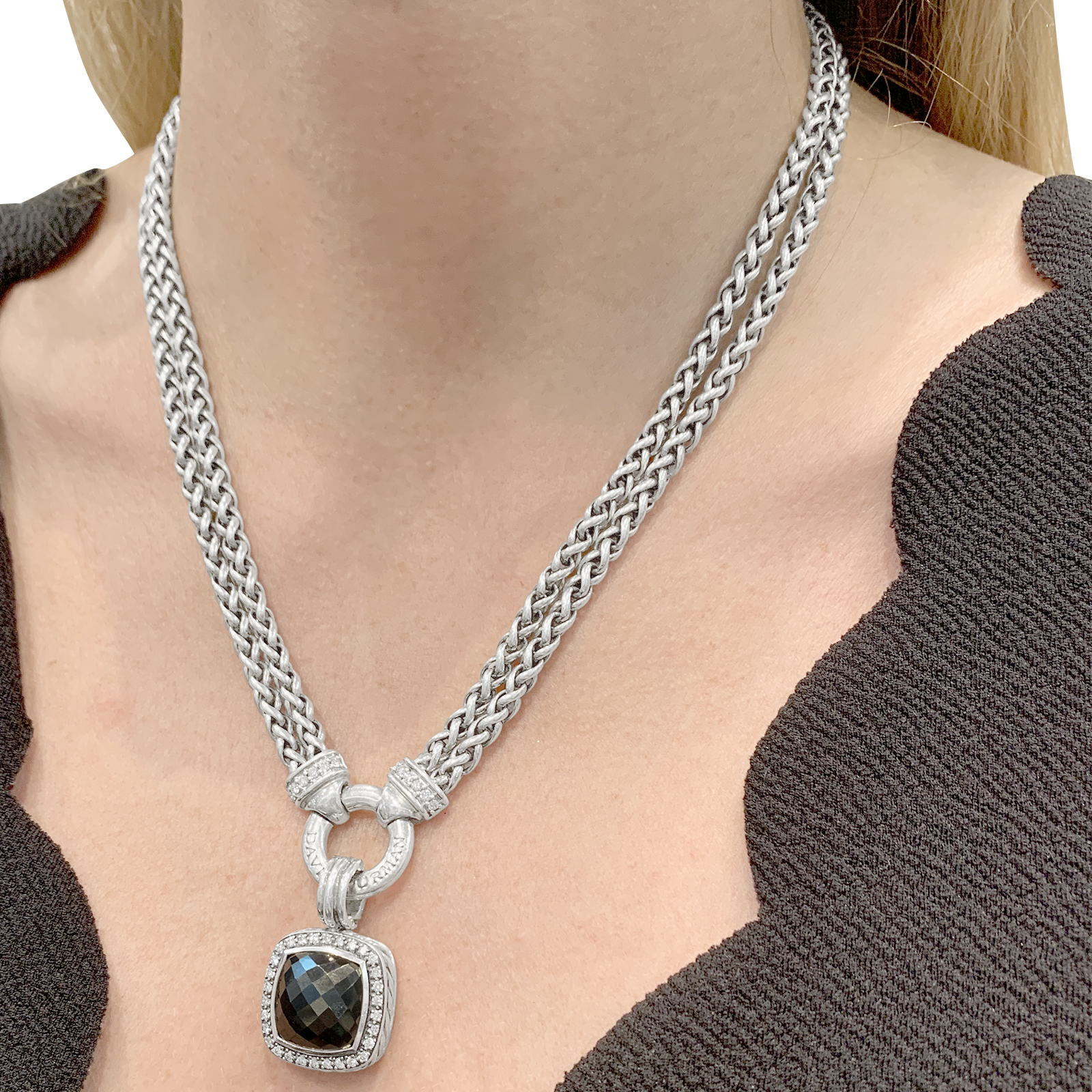 Collier David Yurman, "Grand Albion", argent, hématite, diamants. 8