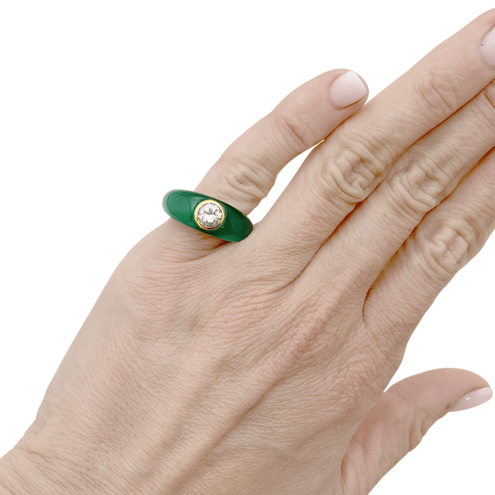 Bague jonc bombé, or jaune, chrysoprase et diamant. 5