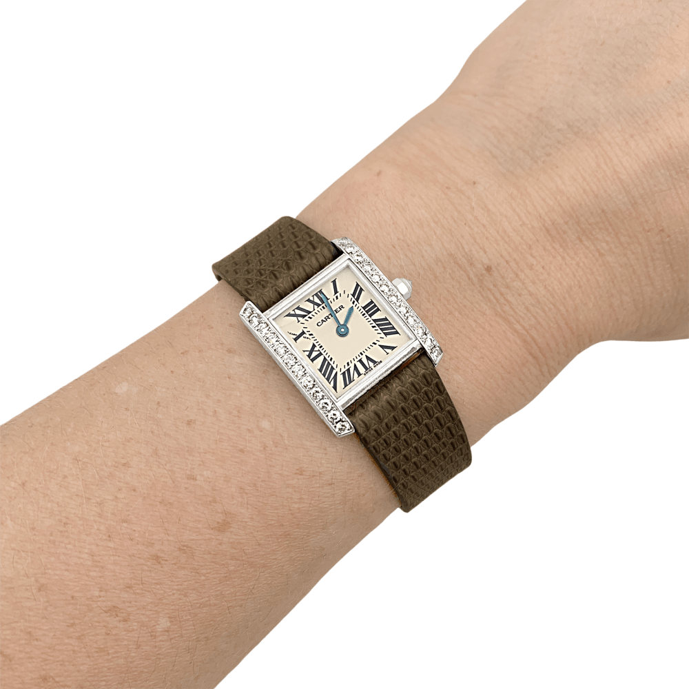Montre Cartier, "Tank Française", or blanc, diamants. 5