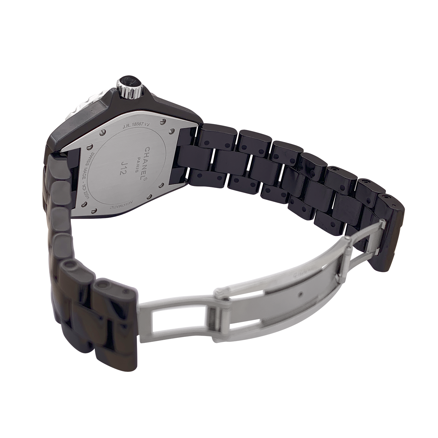 Montre Chanel, "J12", céramique noire, rubis, acier. 2