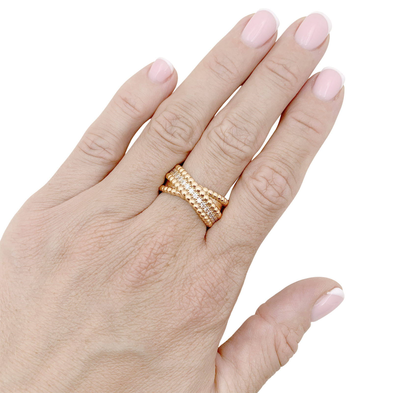 Bague VAN CLEEF ET ARPELS,"Duo Perlée", or rose, diamants.  6
