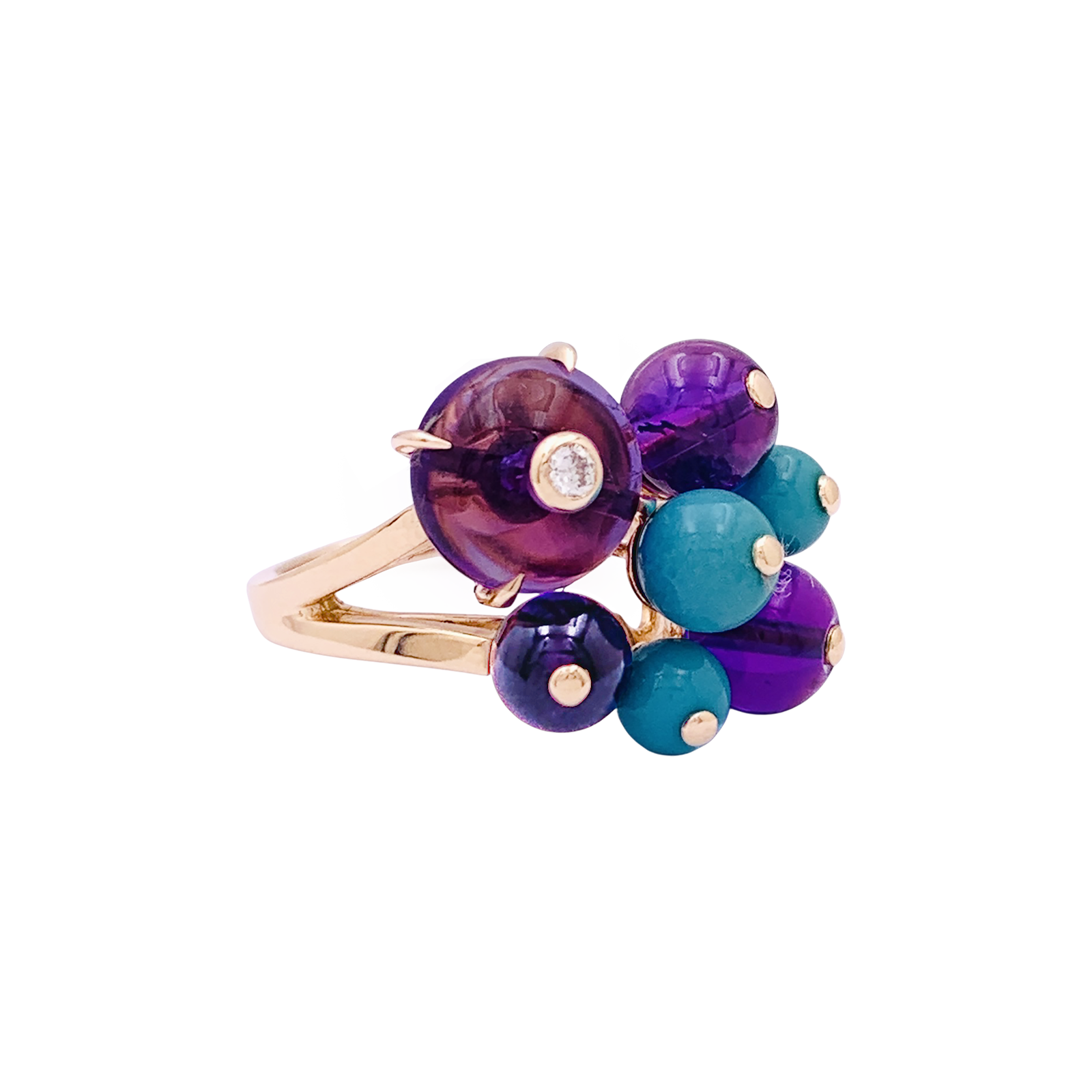 Bague Cartier, "Délices de Goa", or rose, diamant, turquoises, améthystes.  2
