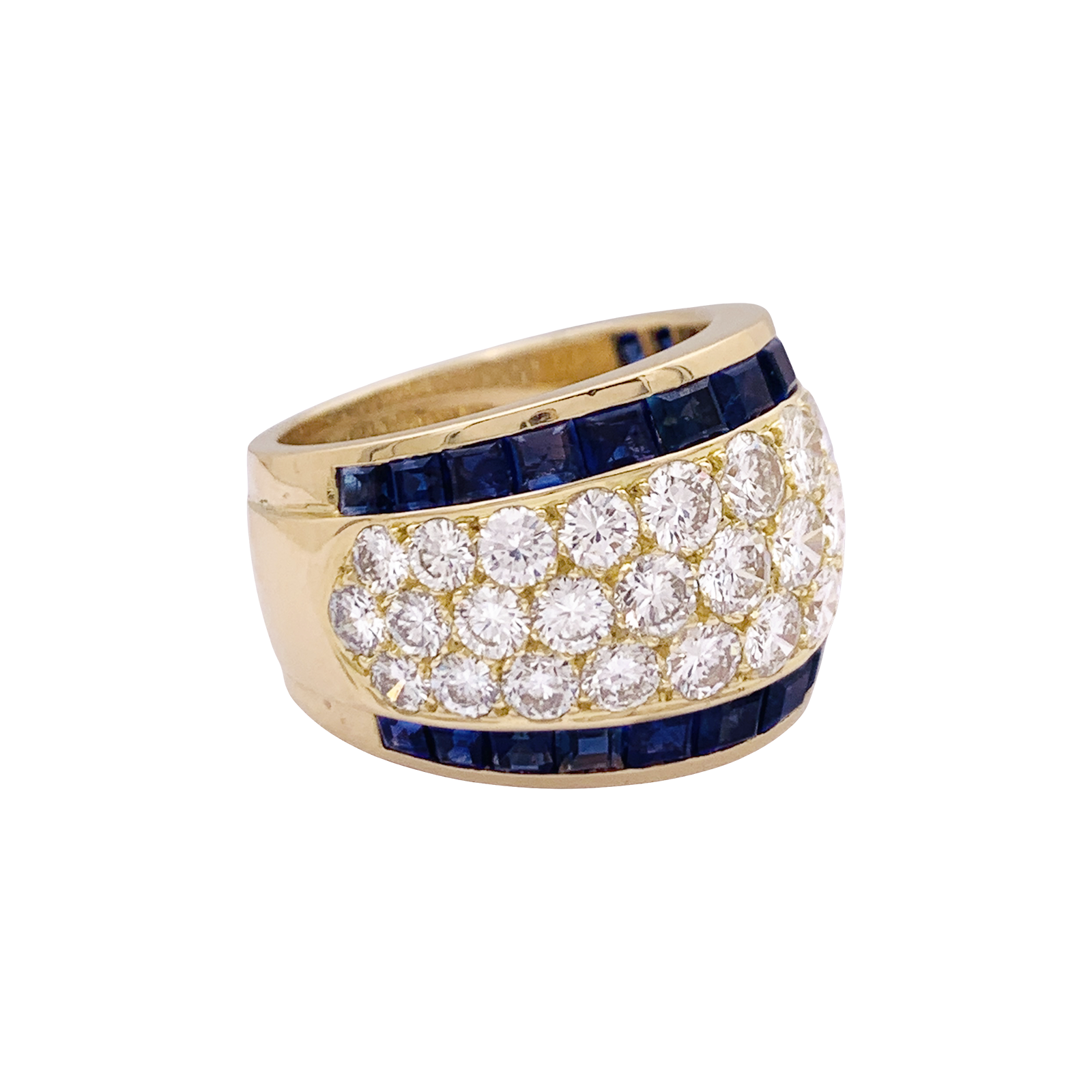 Bague vintage or jaune, diamants, saphirs calibrés. 4