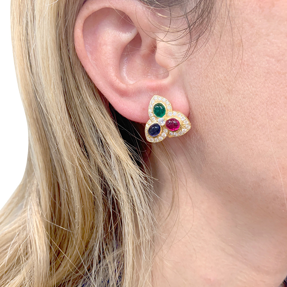 Boucles d'oreille "Tutti Frutti" or jaune, diamants, pierres de couleurs. 6