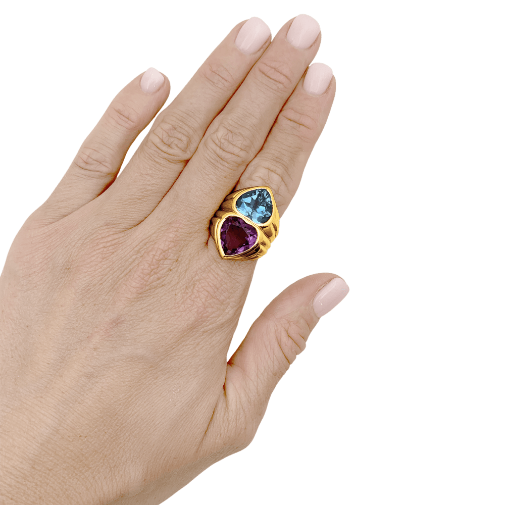 Bague "Cœurs" or jaune, améthyste et topaze.  6