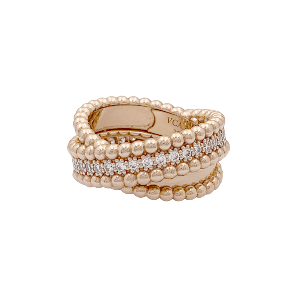 Bague VAN CLEEF ET ARPELS,"Duo Perlée", or rose, diamants.  2