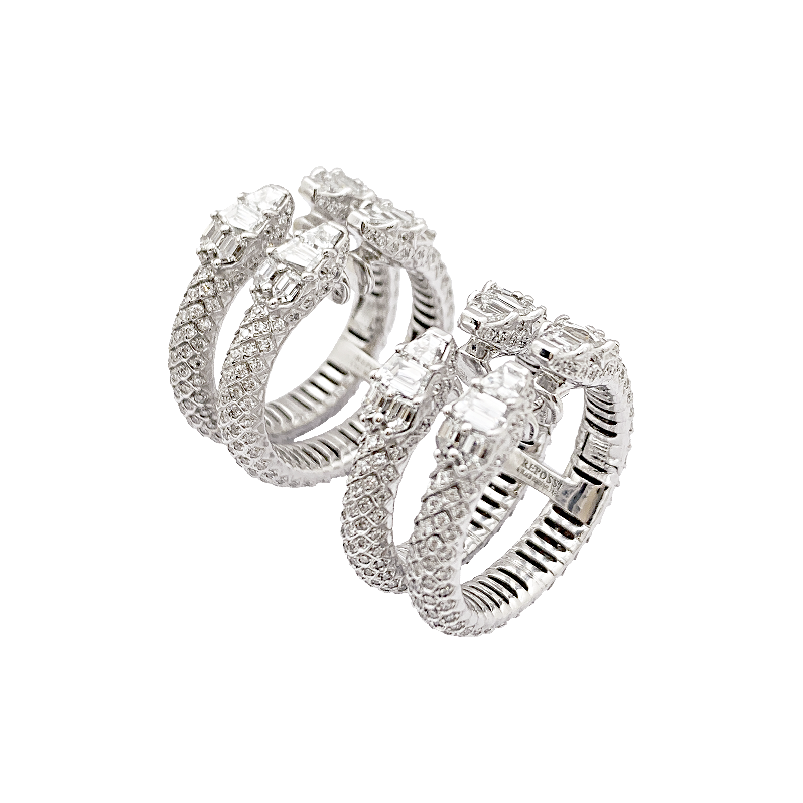 Boucles d'oreilles Repossi "Ophydienne", or blanc, diamants. 3