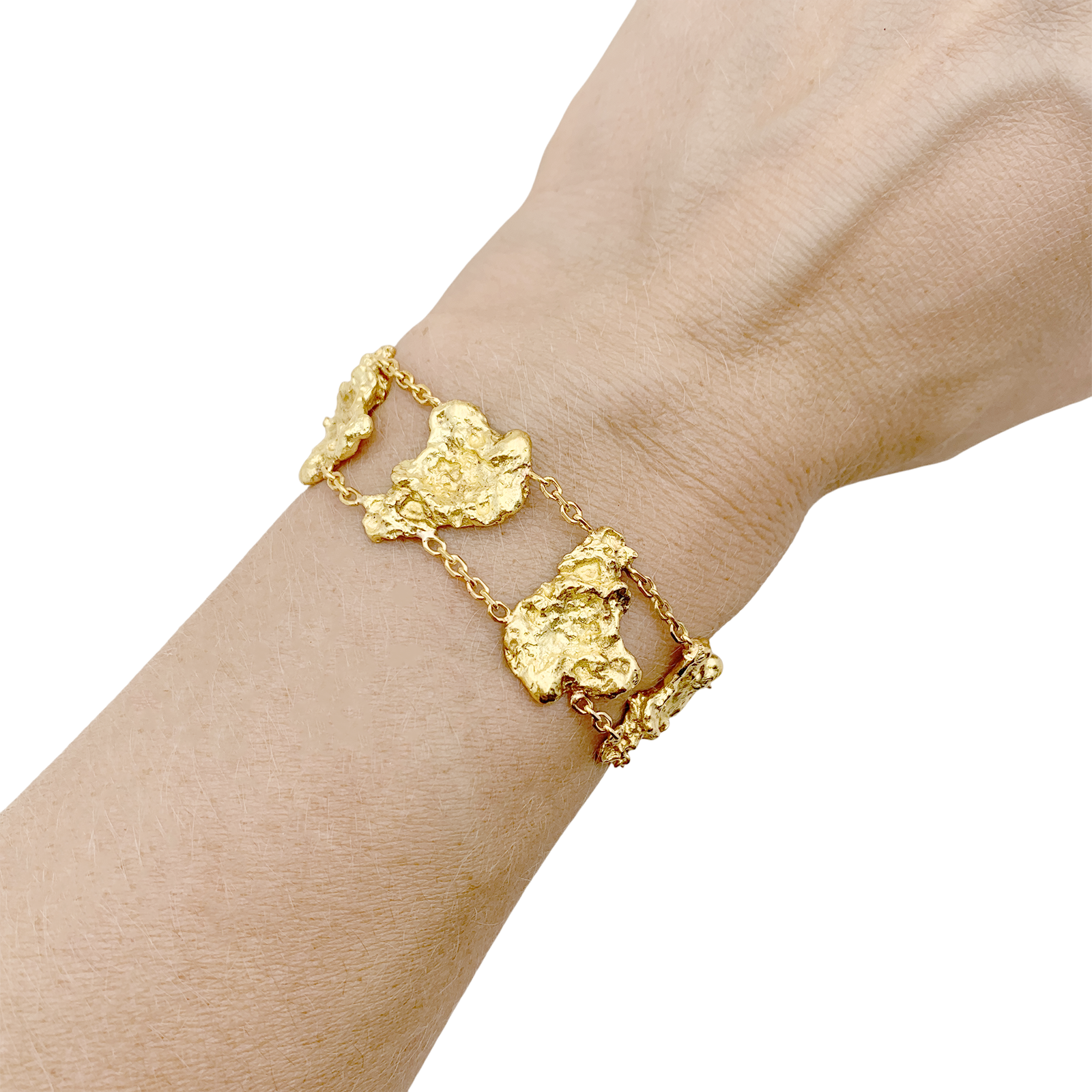 Bracelet vintage maillons style pépite, or jaune. 5