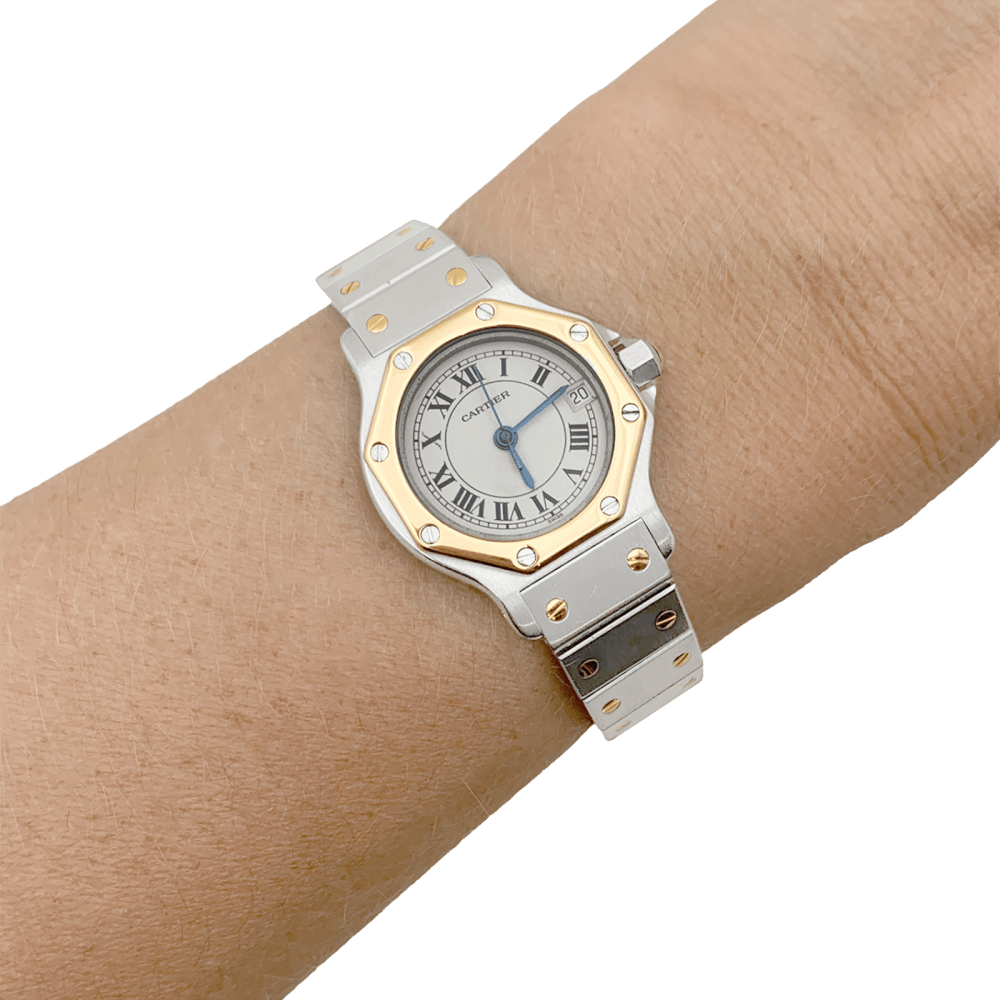 Montre Cartier, "Santos Octogonale", acier et or. 5