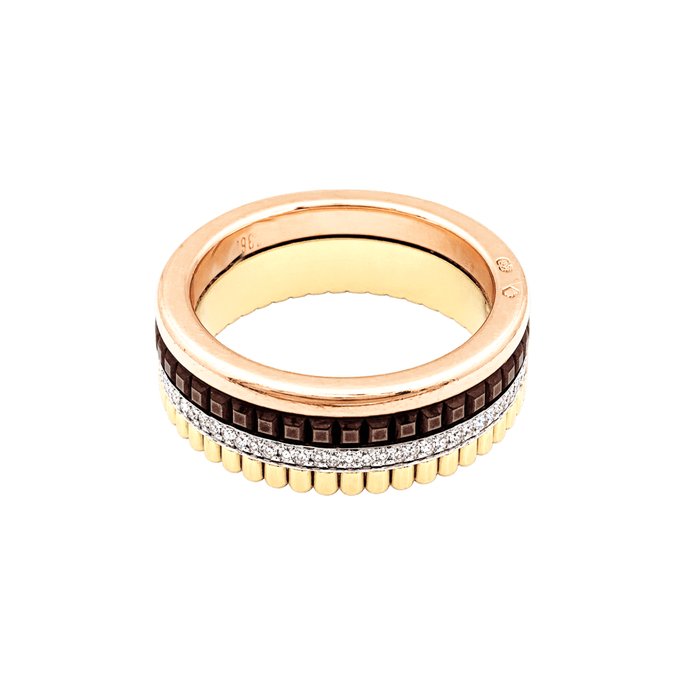 Bague Boucheron,"Quatre Classique Small", trois tons d'or, PVD marron et diamants.   4