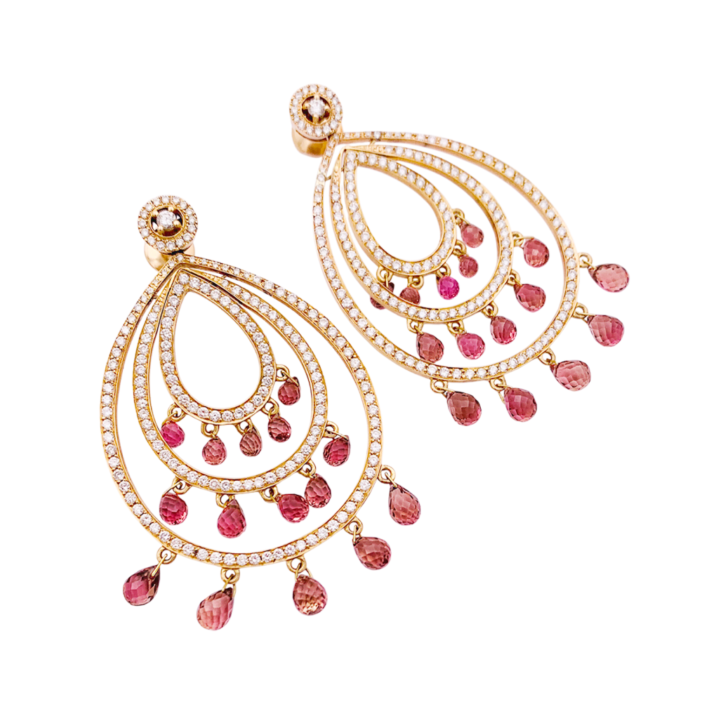 Pendants d'oreilles, or rose, diamants et tourmalines. 2