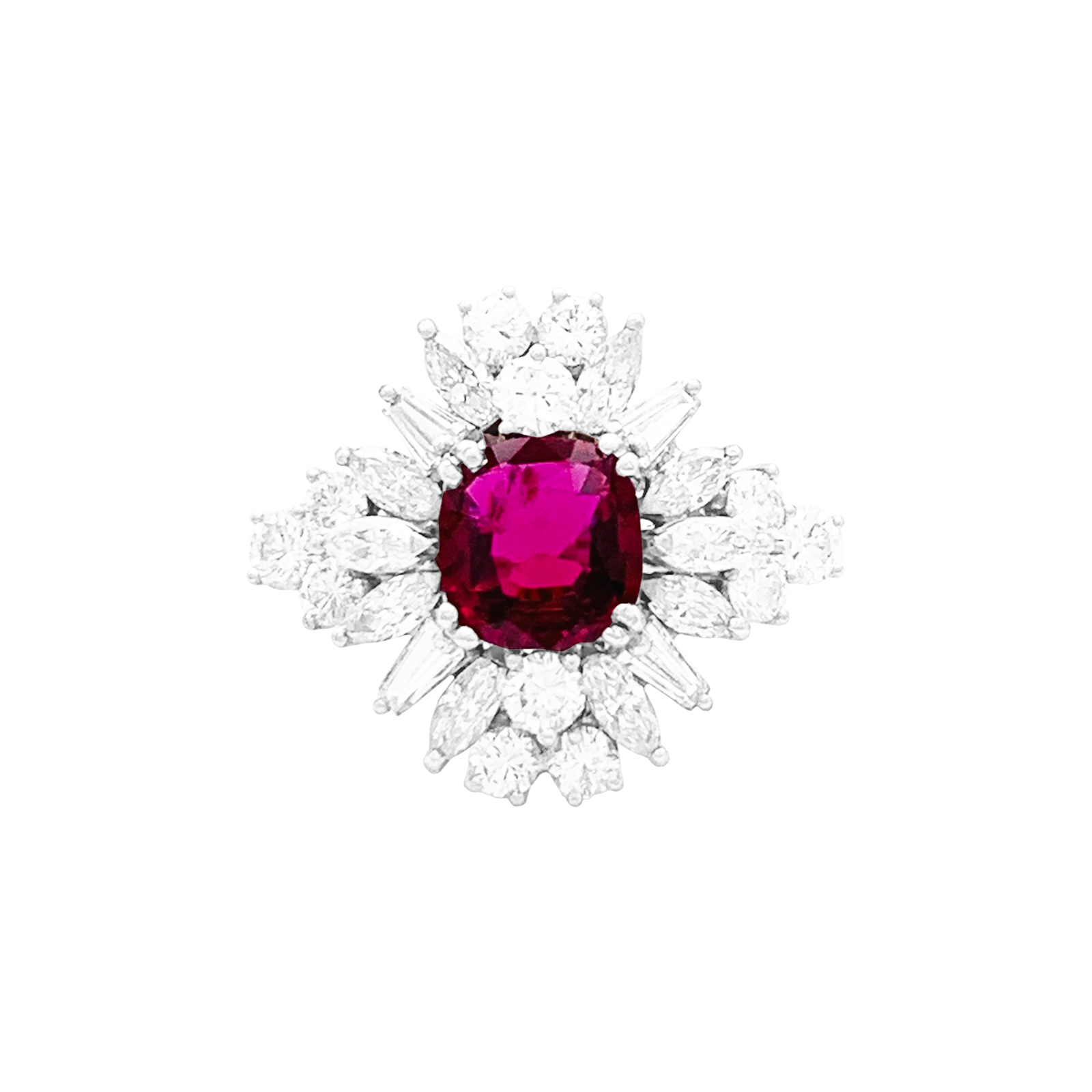 Bague jupe or blanc rubis 1,57 cts et diamants. 1