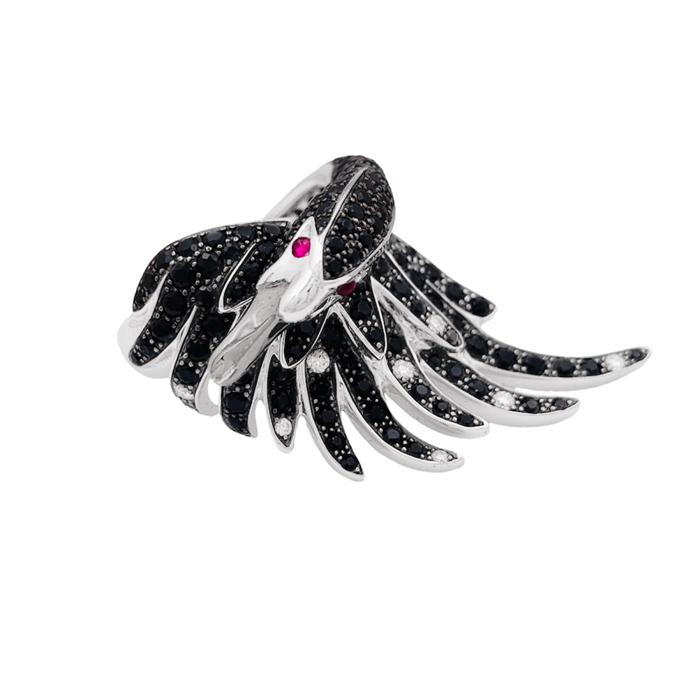 Bague Boucheron, "Animaux de Collection : "Cypris, le Cygne", or blanc, saphirs, diamants, rubis. 1