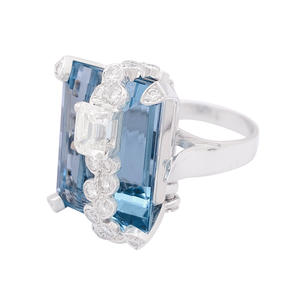 Bague cocktail aigue-marine, diamants, or blanc. 6