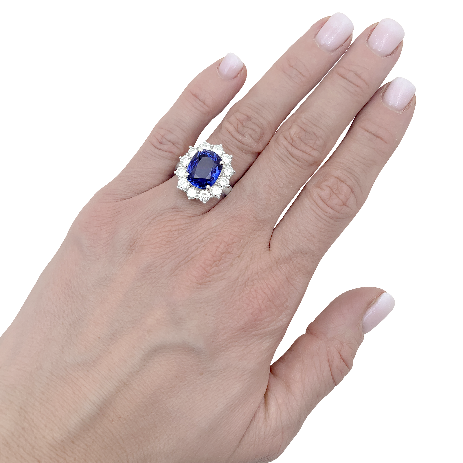 Bague "Pompadour" or blanc, diamants, saphir. 1